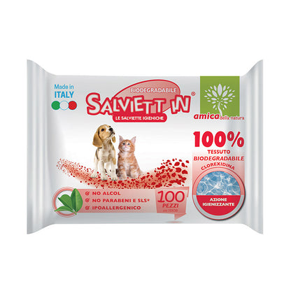 Salviett'in - Salviette Igieniche Umidificate Biodegradabili Senza Alcol Per Cani e Gatti 30x20cm