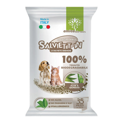 Salviett'in - Salviette Igieniche Umidificate Biodegradabili Senza Alcol Per Cani e Gatti 30x20cm