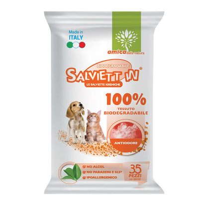 Salviett'in - Salviette Igieniche Umidificate Biodegradabili Senza Alcol Per Cani e Gatti 30x20cm