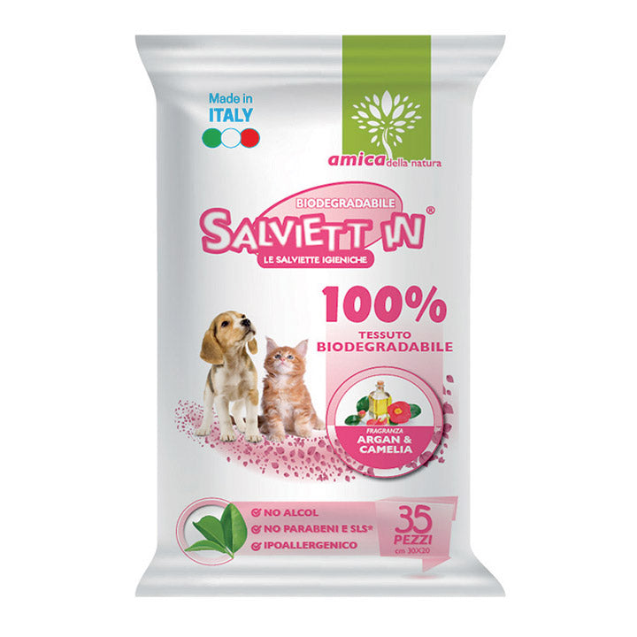 Salviett'in - Salviette Igieniche Umidificate Biodegradabili Senza Alcol Per Cani e Gatti 30x20cm