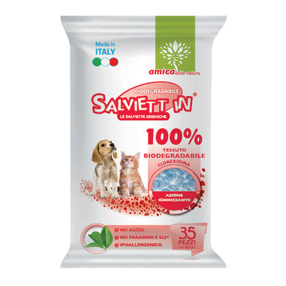Salviett'in - Salviette Igieniche Umidificate Biodegradabili Senza Alcol Per Cani e Gatti 30x20cm