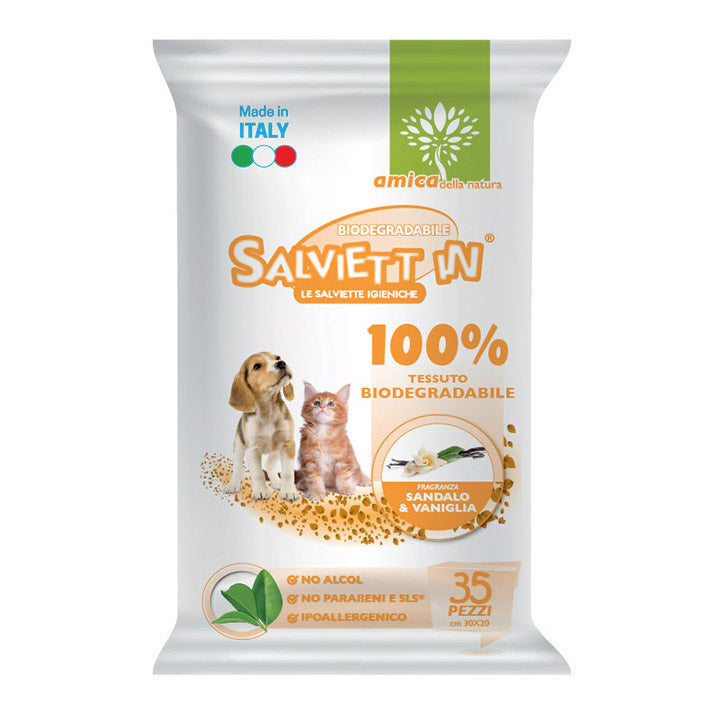 Salviett'in - Salviette Igieniche Umidificate Biodegradabili Senza Alcol Per Cani e Gatti 30x20cm