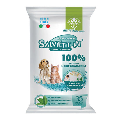 Salviett'in - Salviette Igieniche Umidificate Biodegradabili Senza Alcol Per Cani e Gatti 30x20cm