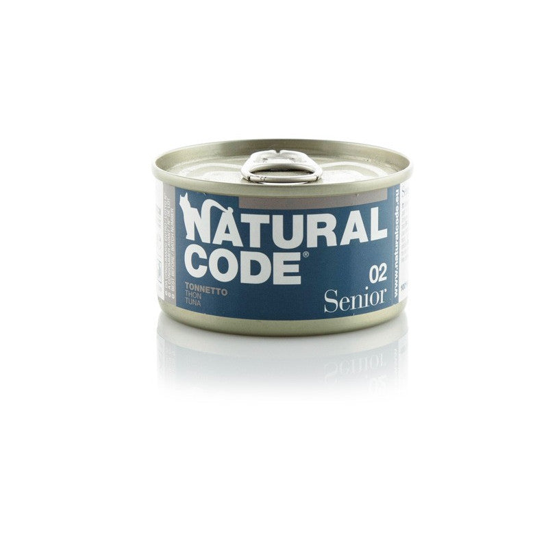 Natural Code - Lattina di Umido Senza Glutine per Gatti Anziani Tonnetto e Riso 02 Senior 85g