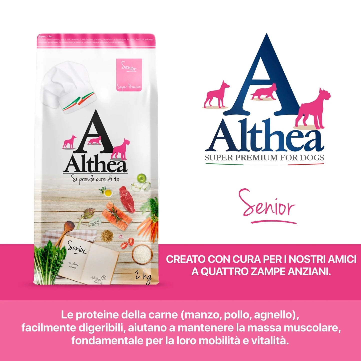 althea crocchette cane anziano, crocchette senior piccoli, alimento anziani con condroitina glucosamina, crocchette con Omega 3 e 6, crocchette functional senior, Althea Senior mini, crocchette made in Puglia, cibo cane anziano equilibrato