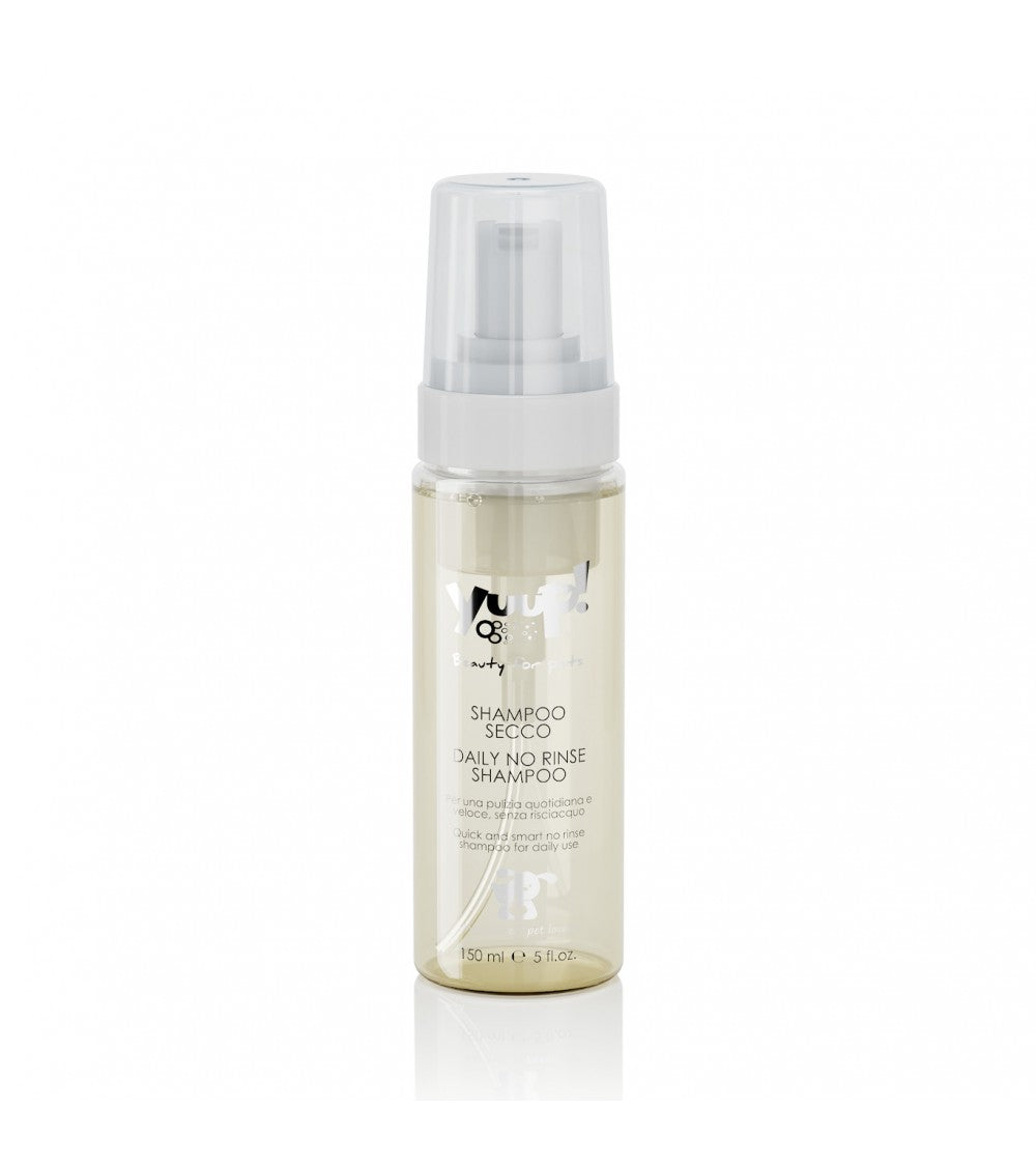 shampoo yuup, shampoo cane, shampoo a secco cane, shampoo senz'acqua cane gatto, shampoo schiuma cane Yuup, pulizia rapida cane gatto, shampoo cane senza risciacquo, shampoo protettivo pelo cane, shampoo con aloe e moringa cane, shampoo cane 150 ml, detergente a secco animali
