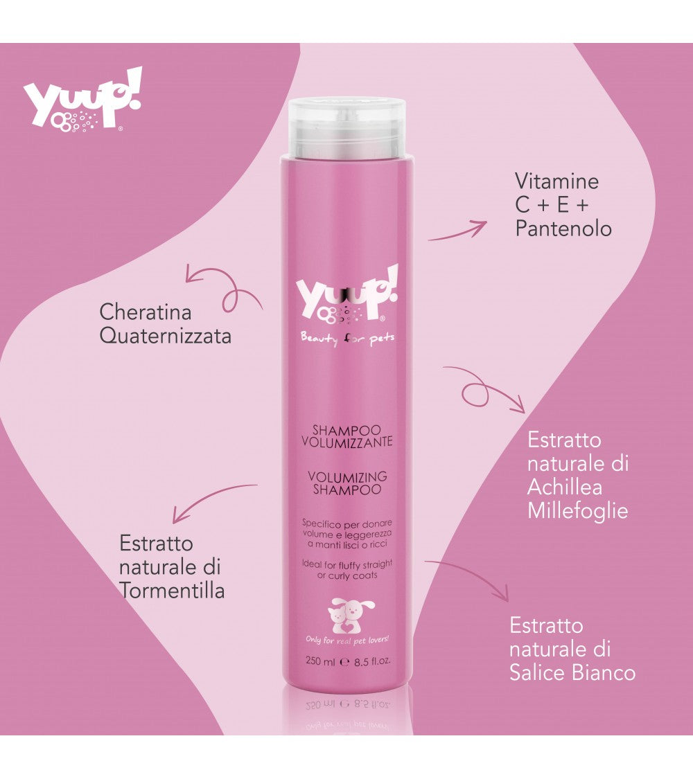 shampoo yuup, shampoo cane, shampoo volumizzante cane gatto, shampoo Yuup volumizzante, shampoo pelo riccio cane, shampoo volume pelo cane, shampoo professionale animali, shampoo con cheratina cane, shampoo leggero cane gatto, shampoo cane 250 ml, shampoo per volume manto animale
