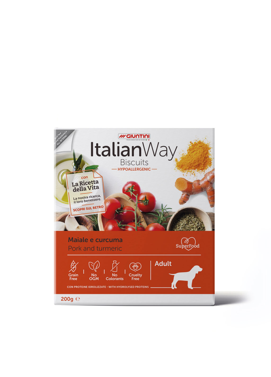 ItalianWay - Biscotti IPOALLERGENICI Senza Cereali per Cani Maiale e Curcuma Biscuits 200g