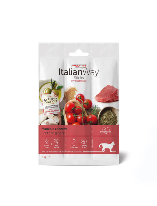ItalianWay - Snack IPOALLERGENICO per Gatti in Sticks di Carne di Alta Qualità 85g