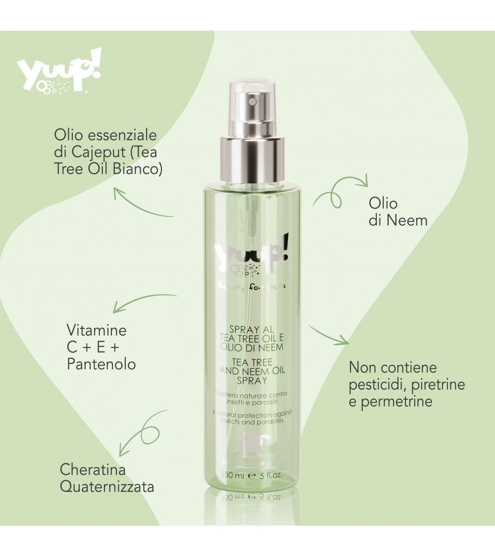 Yuup - Spray Repellente Parassiti Naturale al Tea Tree Oil e Olio di Neem per Cani e Gatti Antiparassitario 150 ml
