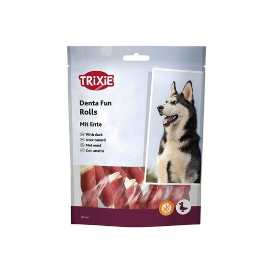 Trixie chewing rolls mini, snack masticabile con anatra per cani, bastoncini di pelle bovina per cani, cibo naturale per cani piccoli, snack senza glutine per cani, chewing rolls Trixie 120g, snack dentale per cani piccoli, stick di anatra per cani, alimento complementare naturale per cani