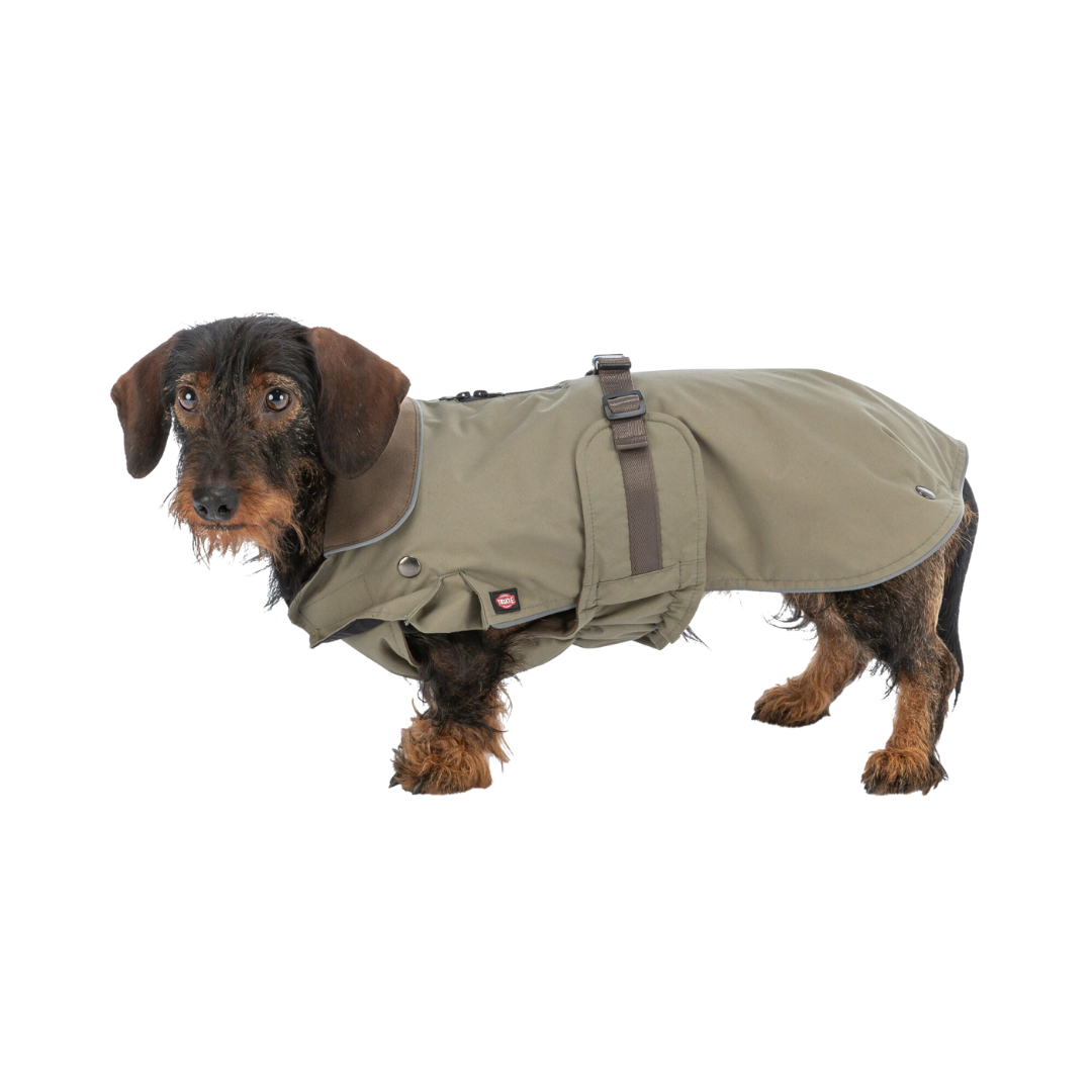 trixie hermy cappottino cane, cappottino cane verde oliva, trixie 681022 giacca cane, cappotto invernale impermeabile cane, abbigliamento cani inverno, giacca imbottita cane, cappottino per bassotti, cane bassotto