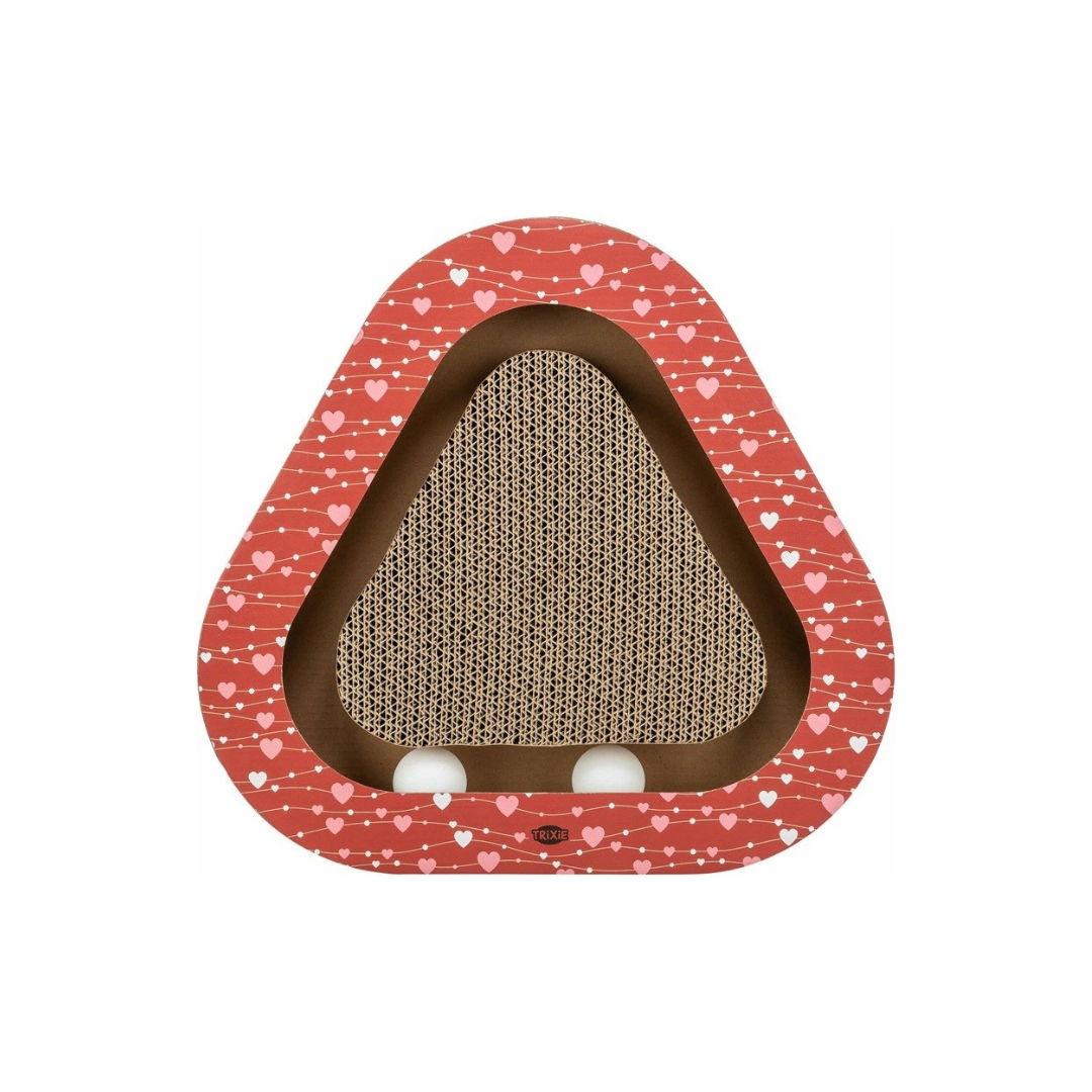 tiragraffi gatto cartone, tiragraffi con erba gatta, gioco gatto con palline, tiragraffi Trixie, regalo gatto San Valentino, accessori gatto tiragraffi