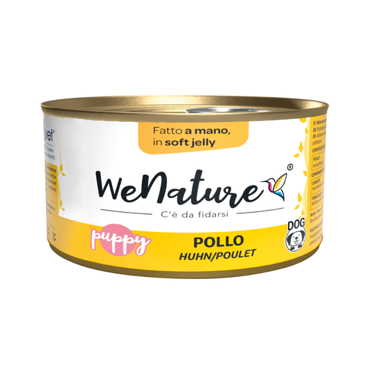 wenature umido cane cucciolo, wenature puppy cane, umido cane cucciolo pollo, cibo umido puppy gelatina, alimento complementare cane cucciolo, umido cane naturale puppy