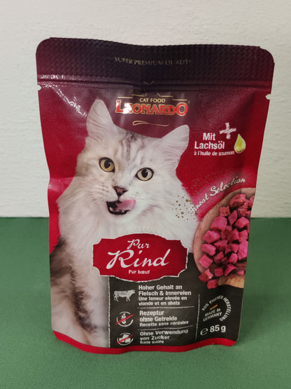 Leonardo - Bustina di umido in bocconi di Alta Qualità Senza Cereali e Senza Glutine per gatti Finest Selection 85g
